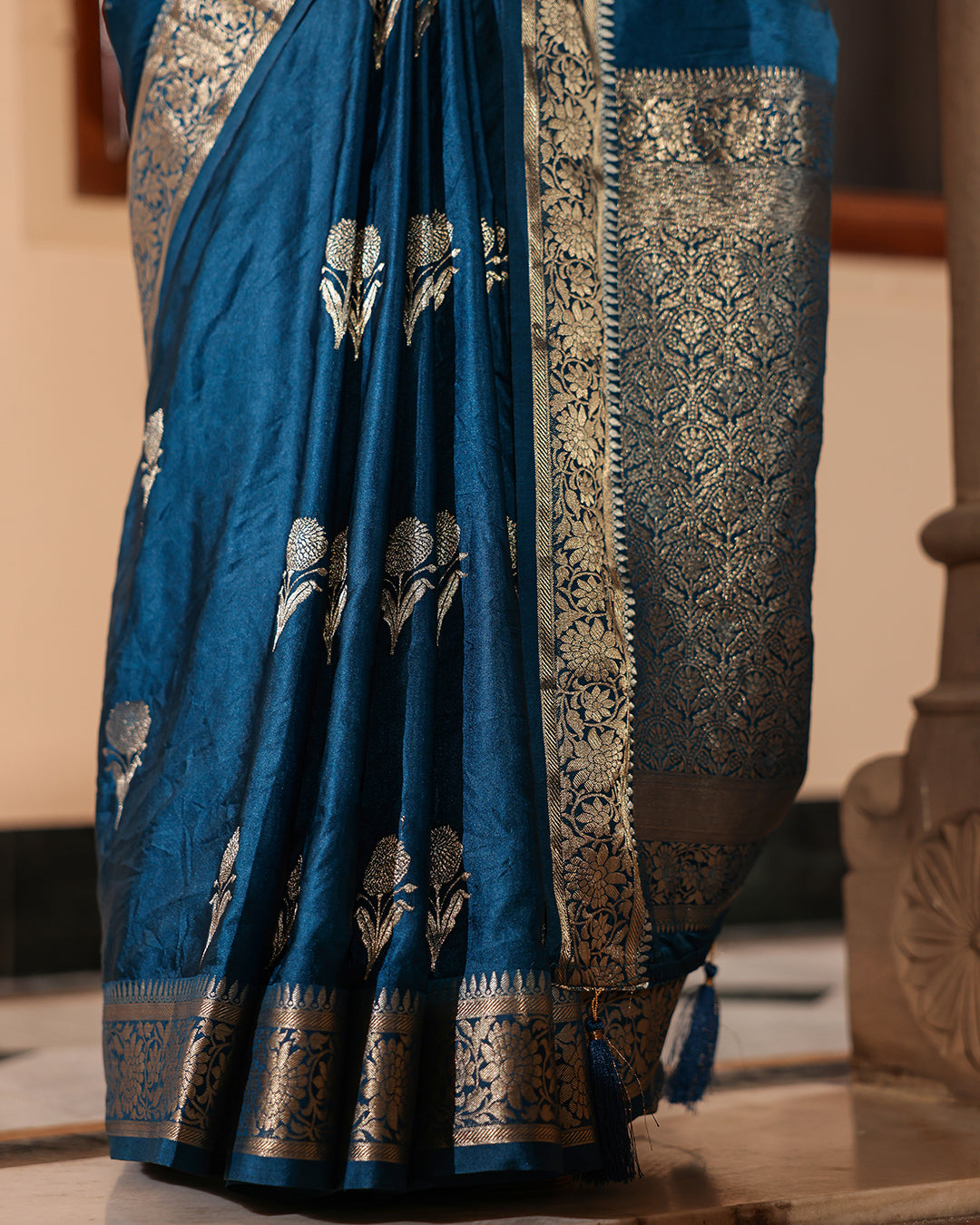Midnight Blue Golden Zari Silk Saree