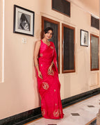 Magenta Sparrow Motif Silk Saree