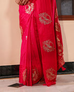 Magenta Sparrow Motif Silk Saree