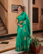 Sea Green Sparrow Motif Silk Saree
