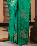 Sea Green Sparrow Motif Silk Saree