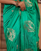 Sea Green Sparrow Motif Silk Saree
