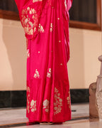 Magenta Swan Motif & Satin Border Silk Saree