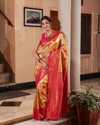 Yellow Pink Silk Saree