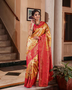 Yellow Pink Silk Saree