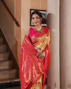 Yellow Pink Silk Saree