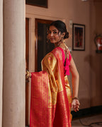 Yellow Pink Silk Saree