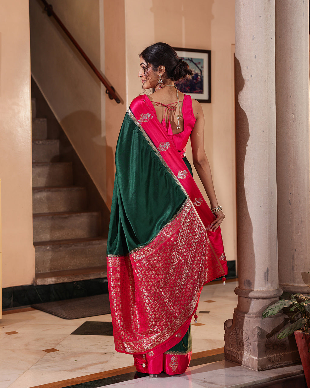 Evergreen Magenta Border Soft Silk Saree