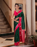 Evergreen Magenta Border Soft Silk Saree
