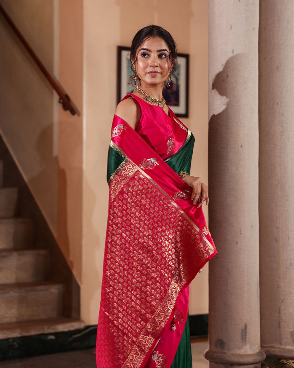 Evergreen Magenta Border Soft Silk Saree
