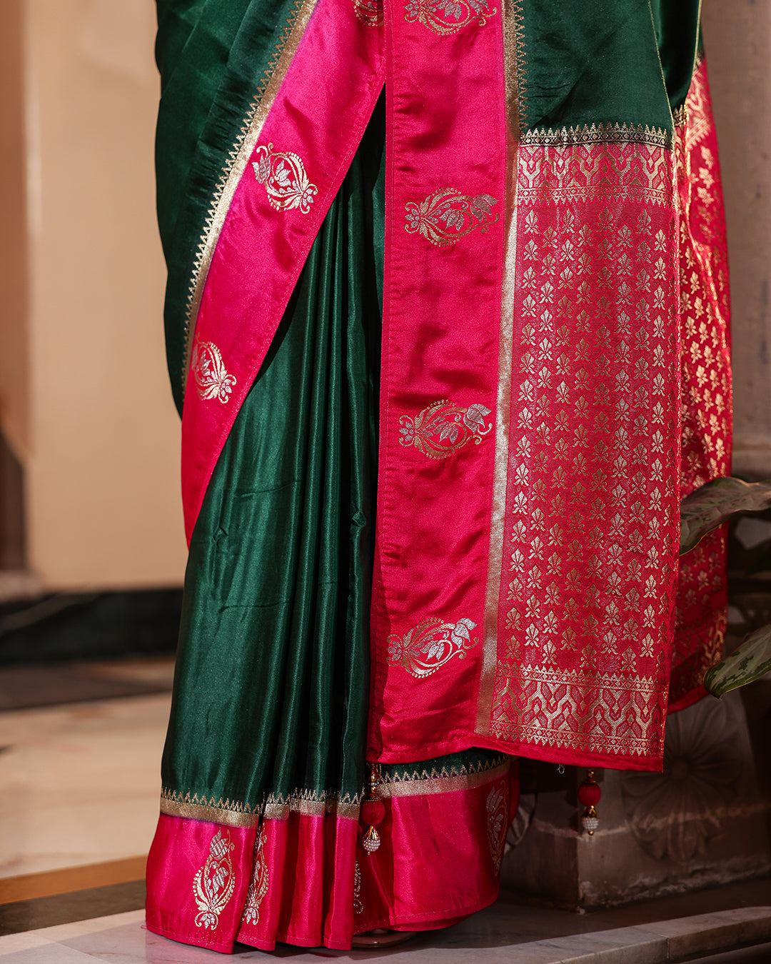 Evergreen Magenta Border Soft Silk Saree