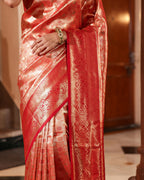 Regal Red Antique Gold Zari Silk Saree