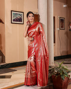 Regal Red Antique Gold Zari Silk Saree