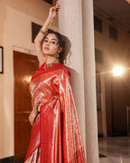 Regal Red Antique Gold Zari Silk Saree