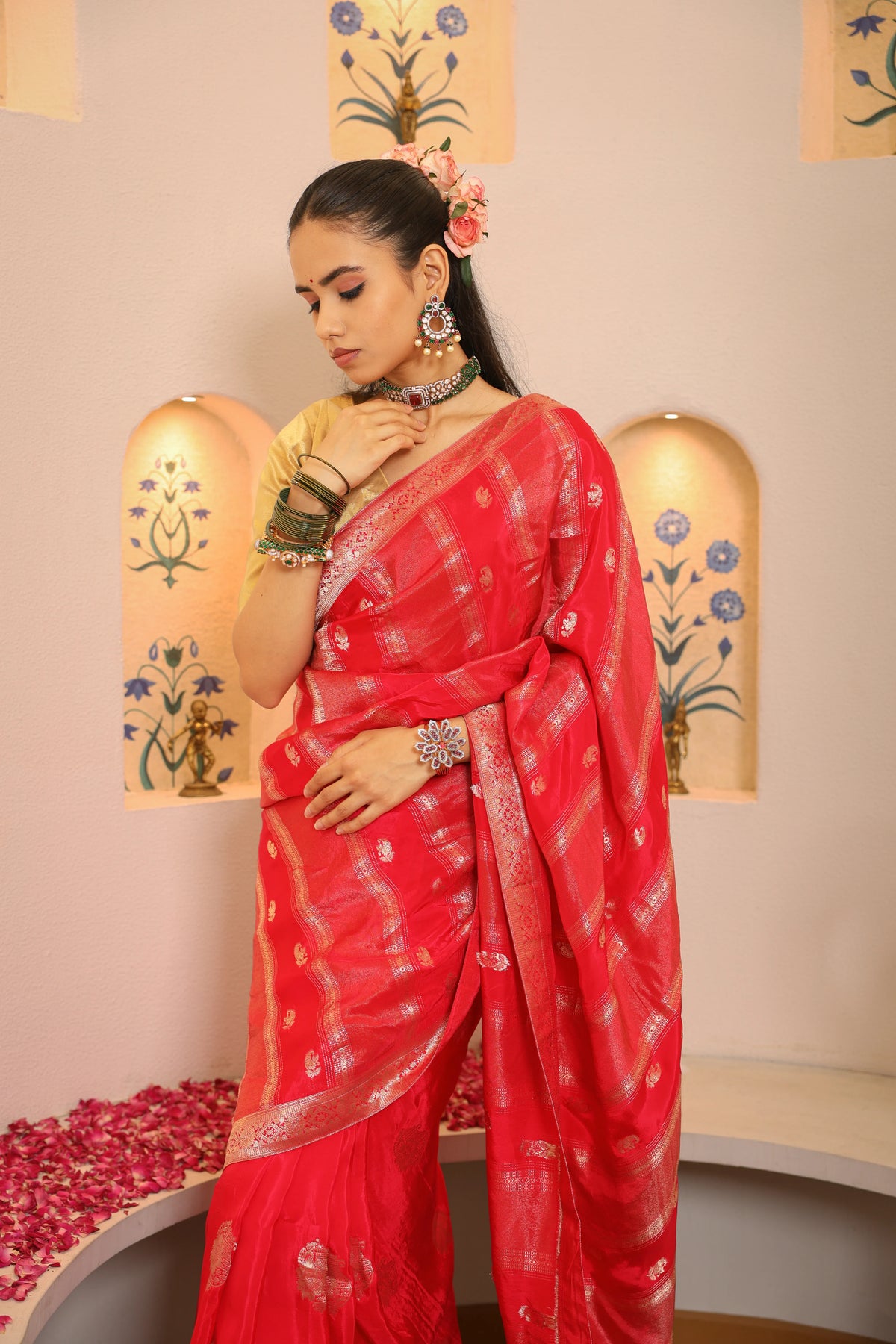 Rani Pink Crepe Silk Saree