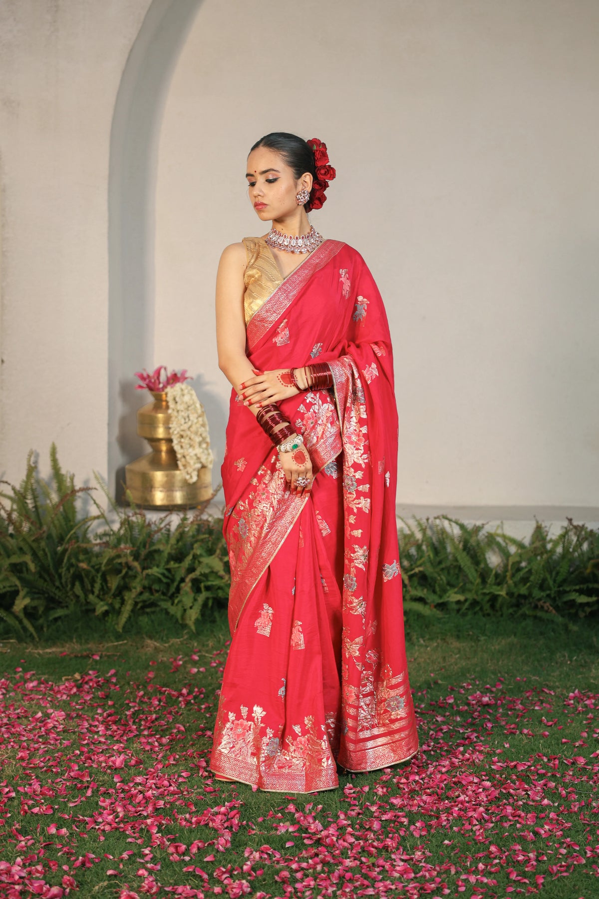 Rani Pink Zari Dola Silk Saree