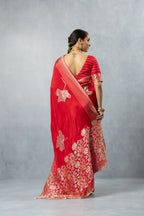 Deep Red Thread Work Silk Saree
