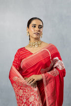 Deep Red Thread Work Silk Saree