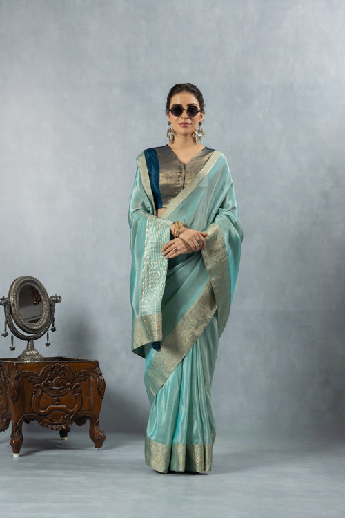 Aqua Blue Handwork Blouse Saree