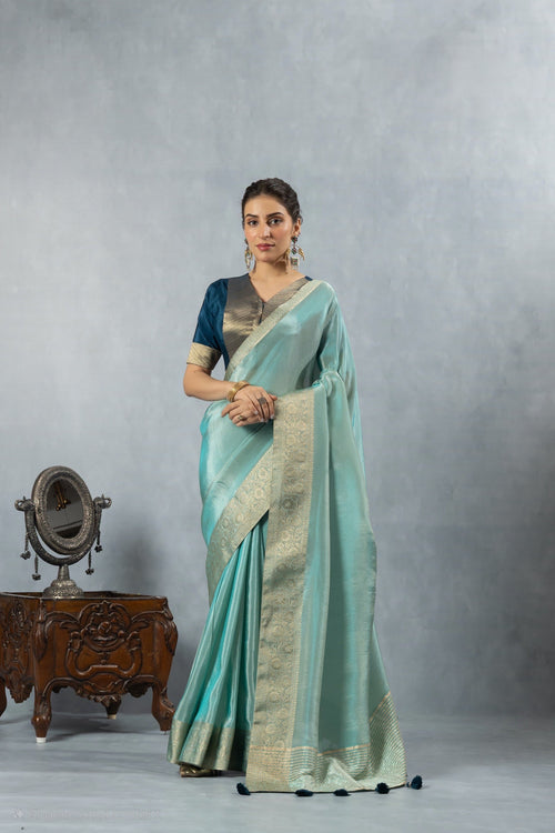 Aqua Blue Handwork Blouse Saree