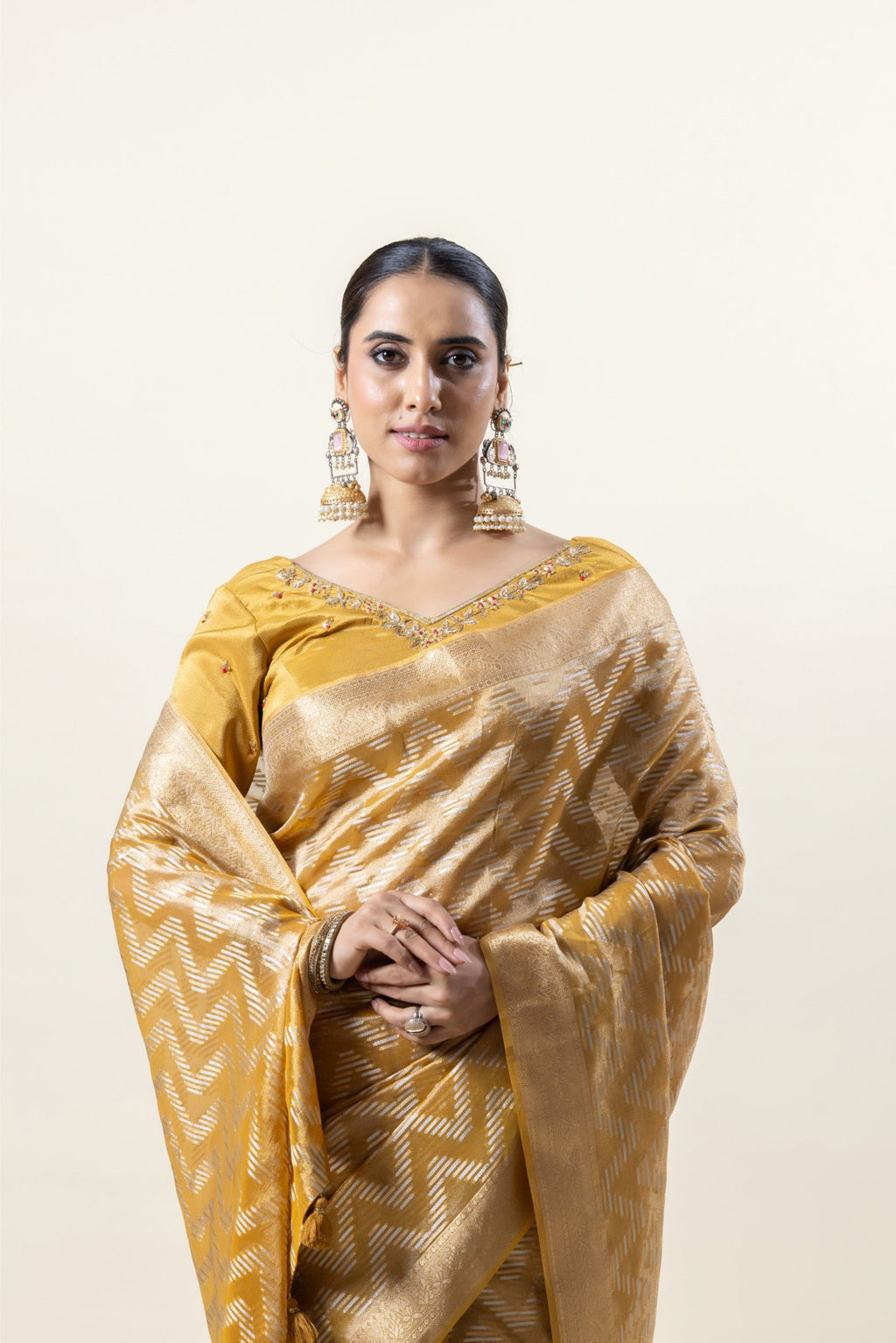 Mustard Gold Banarasi Silk Saree