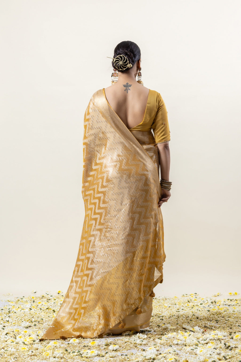 Mustard Gold Banarasi Silk Saree