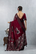 Red Black Thread Work Silk Saree
