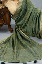 Green Crushed Tissue Silk Saree