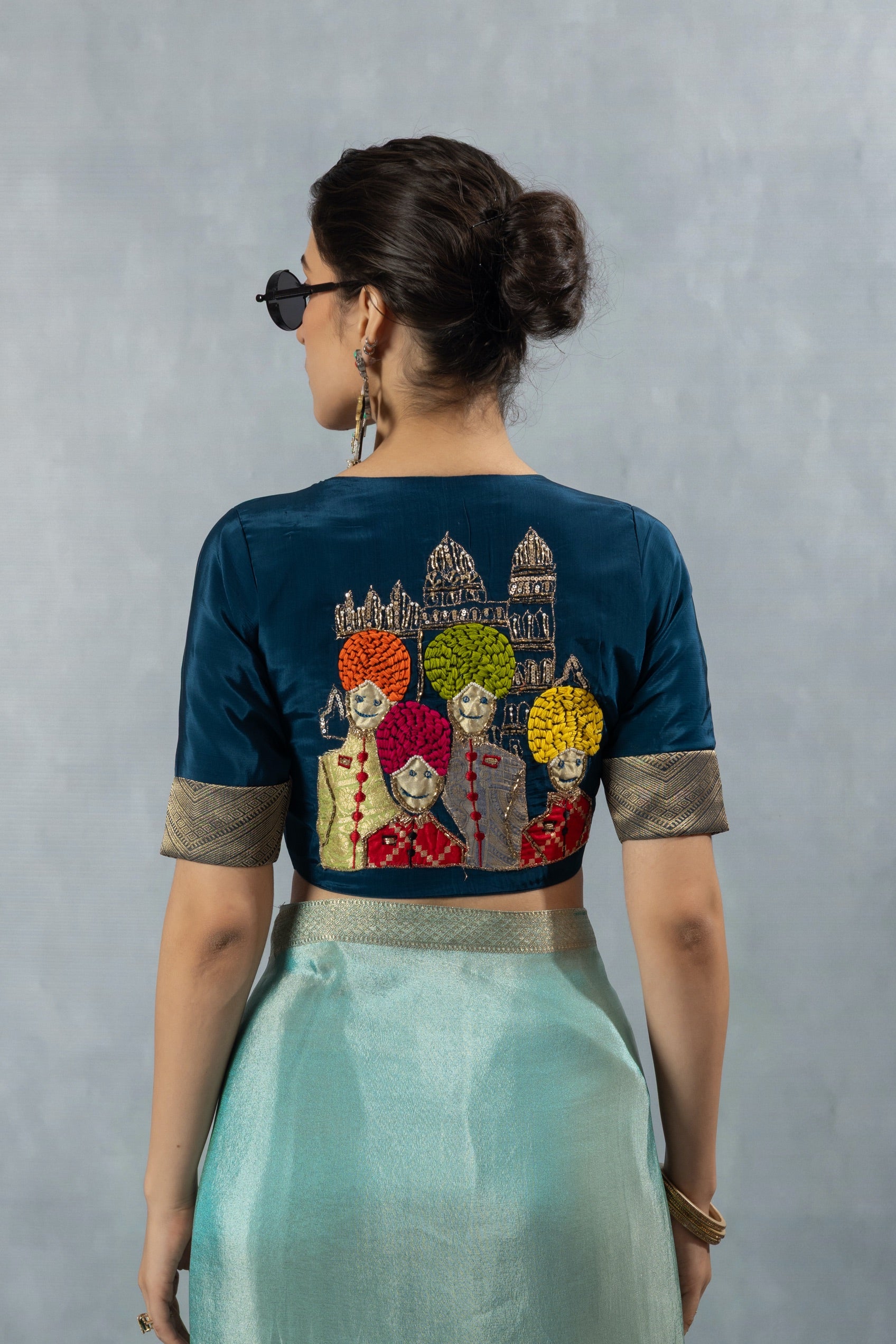 Aqua Blue Handwork Blouse Saree