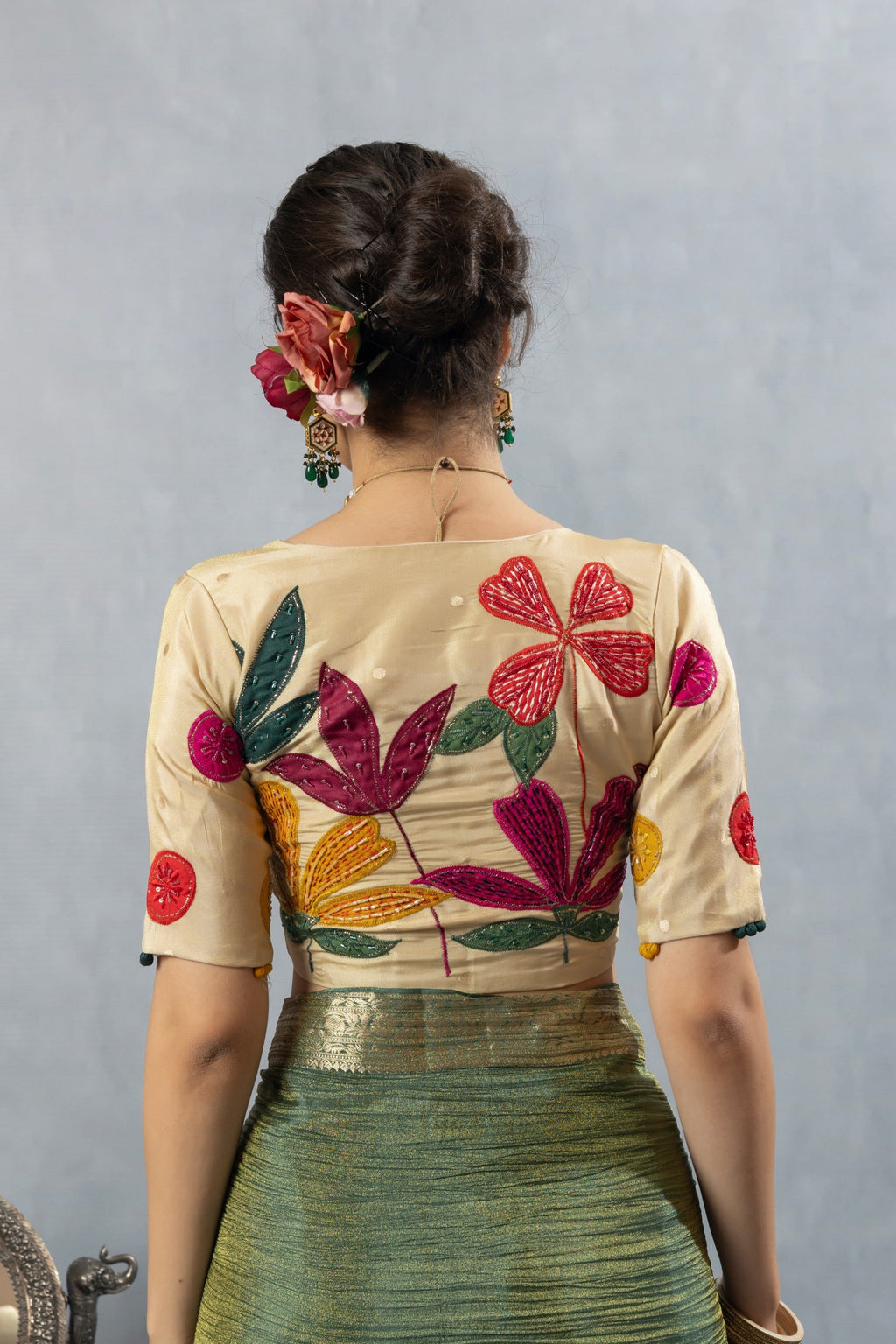 Green Crushed Tissue Silk Saree