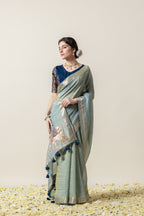 Sage Green Applique Work Saree
