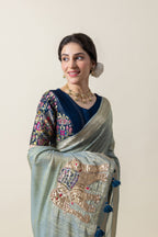 Sage Green Applique Work Saree