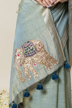 Sage Green Applique Work Saree