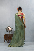 Green Crushed Tissue Silk Saree
