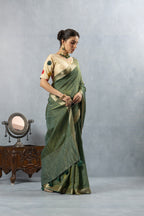 Green Crushed Tissue Silk Saree