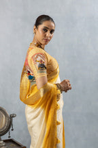 Yellow Off-White Designer Saree
