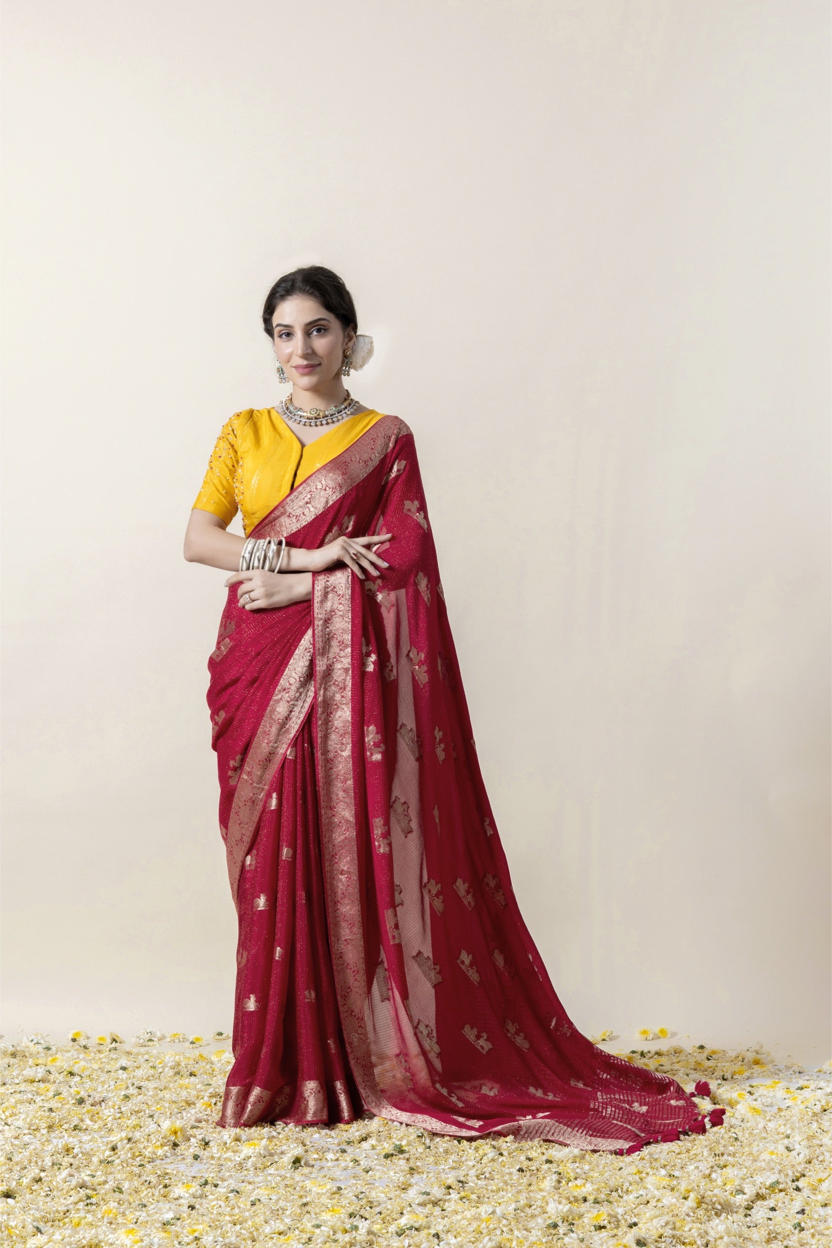 Rani Pink Deer Motif Saree