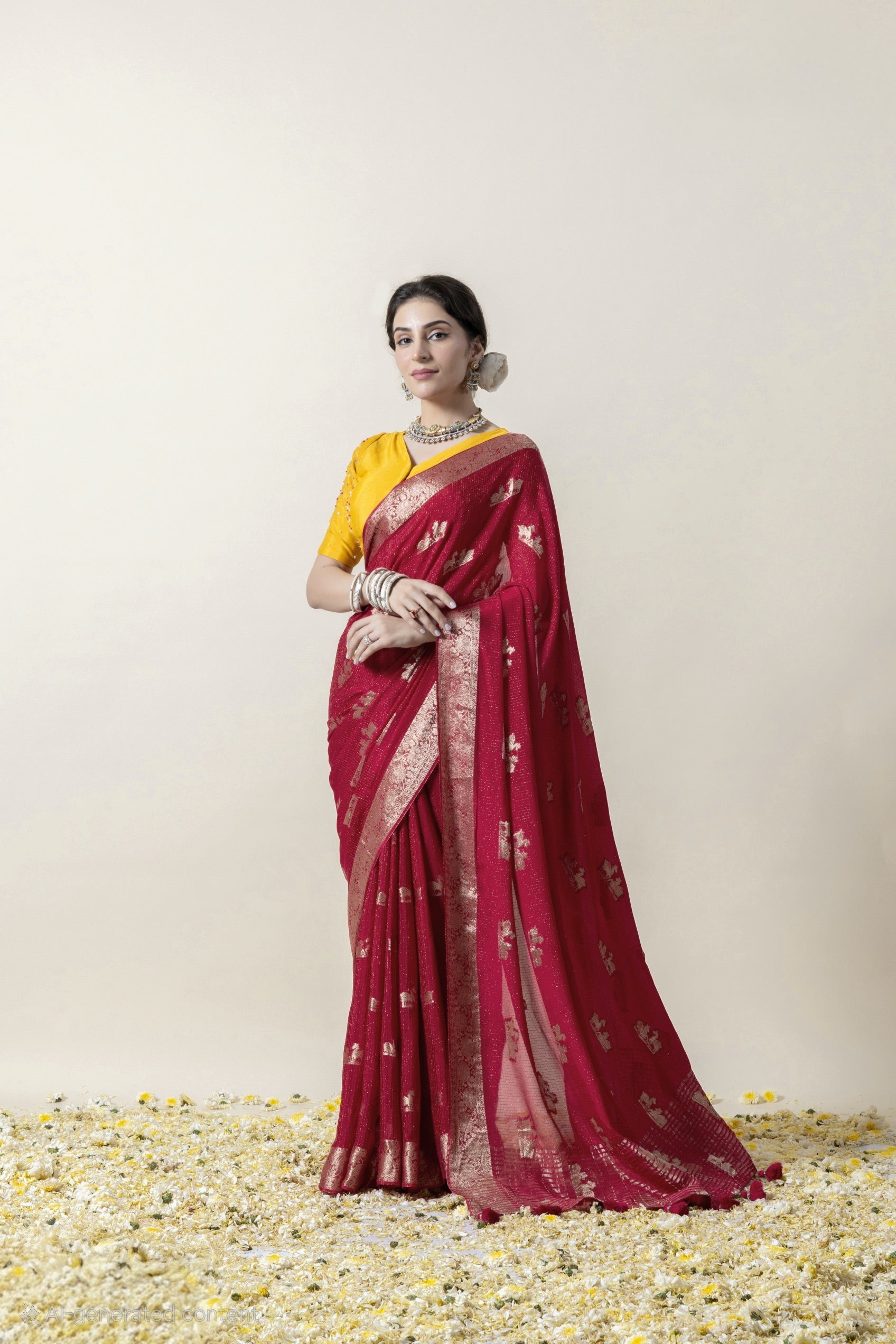 Rani Pink Deer Motif Saree
