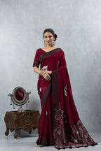 Red Black Thread Work Silk Saree