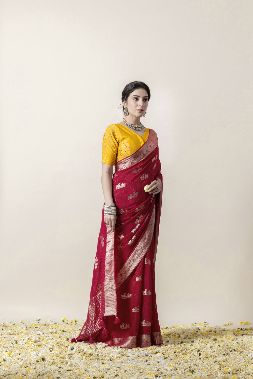 Rani Pink Deer Motif Saree