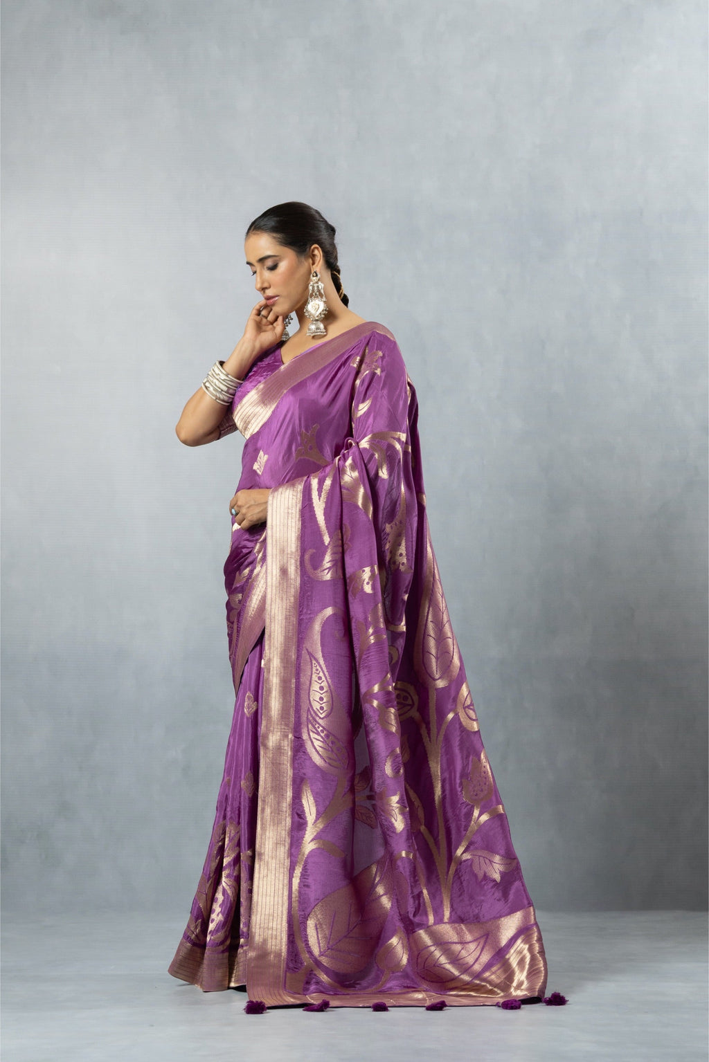 Mauve Purple Tissue Silk Saree