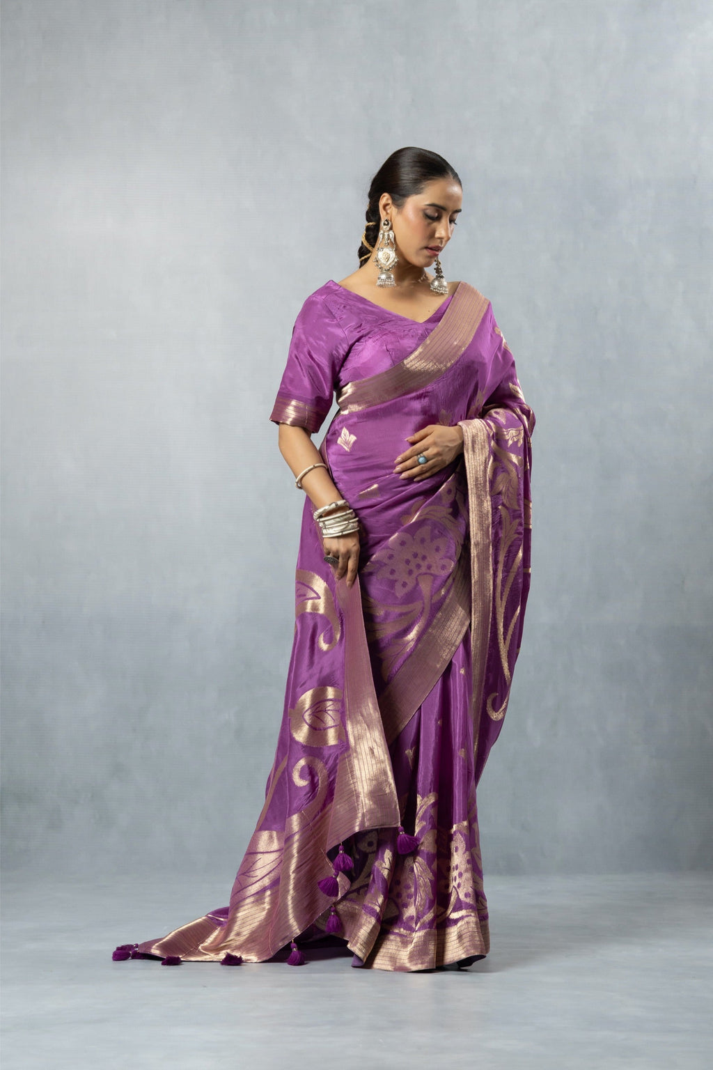 Mauve Purple Tissue Silk Saree