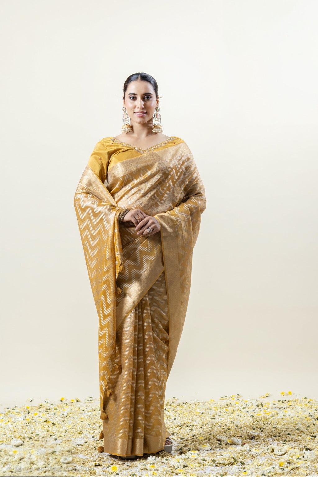Mustard Gold Banarasi Silk Saree