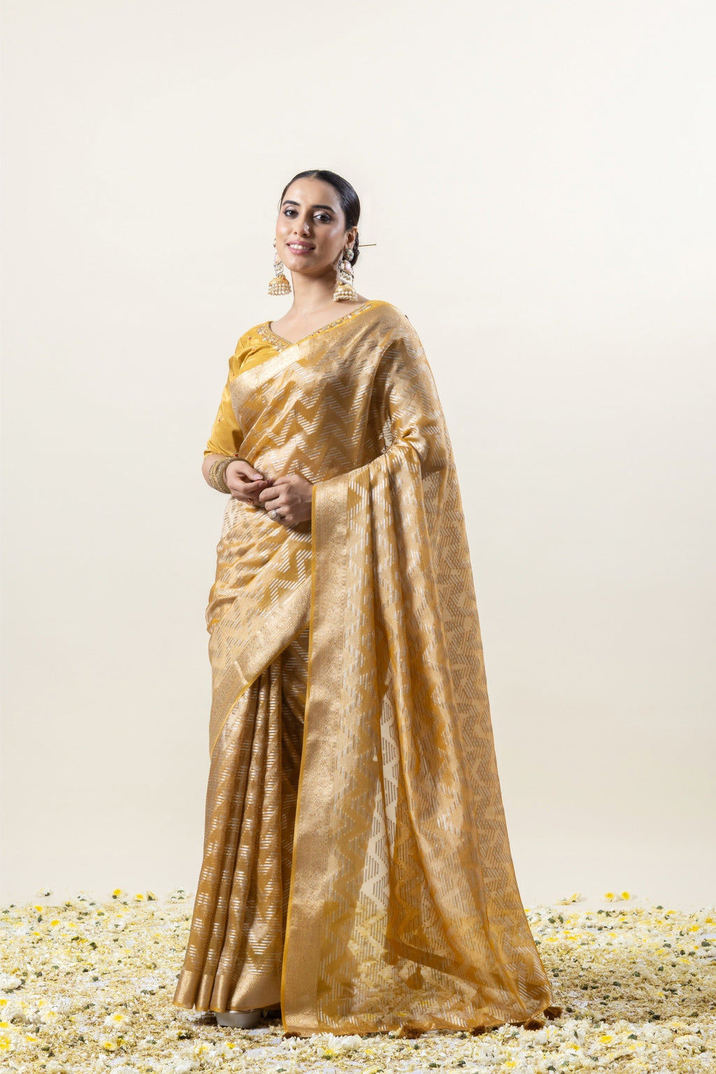 Mustard Gold Banarasi Silk Saree
